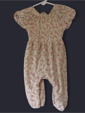 Cream Plush Soft Baby Romper with Rust Leaf Print 3-6 Month